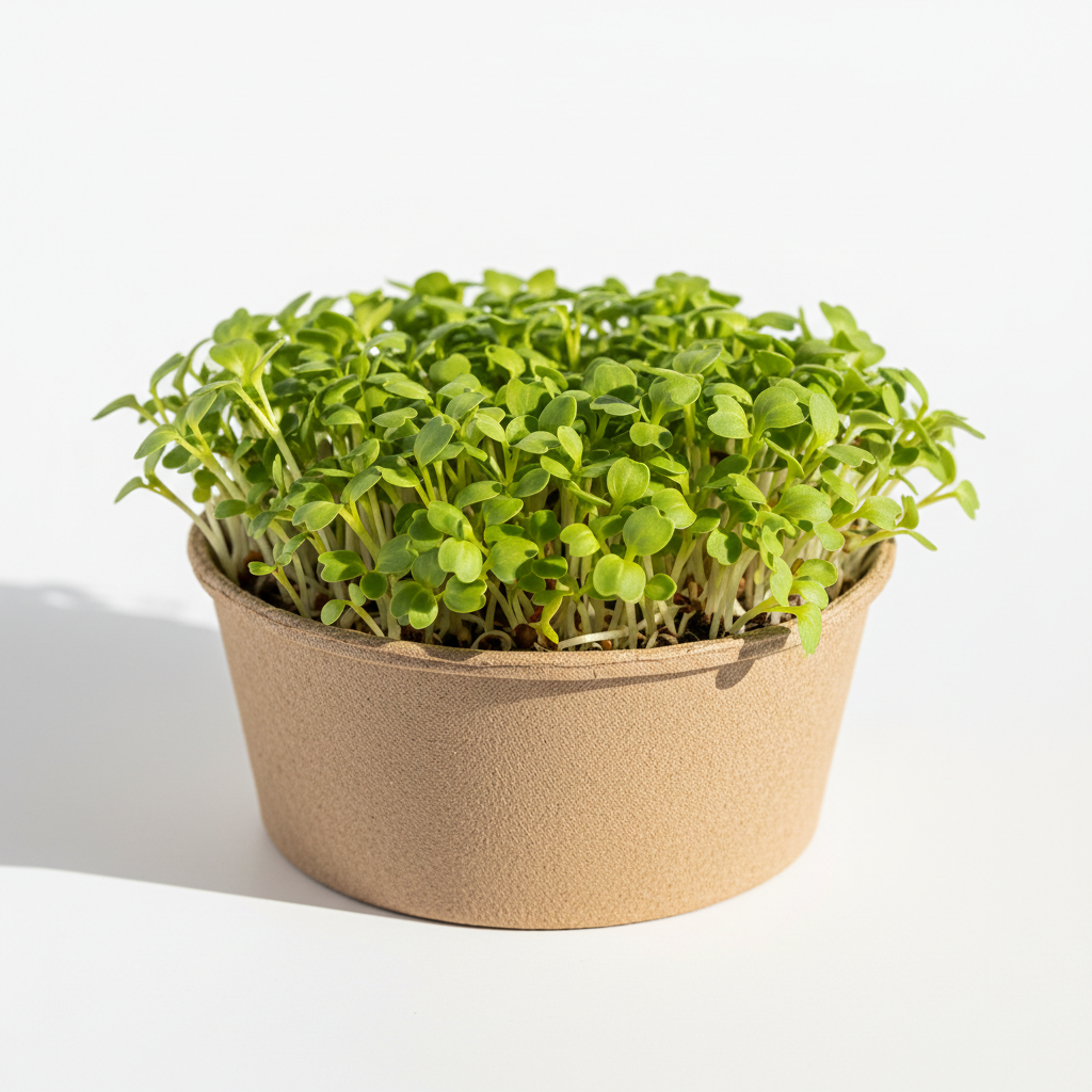 Small potted plant with green leaves on a light background